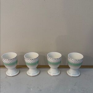 GRACE TEAWARE MINT GREEN GOLD Pin DOTS EGG CUP HOLDER STAND 4PC
